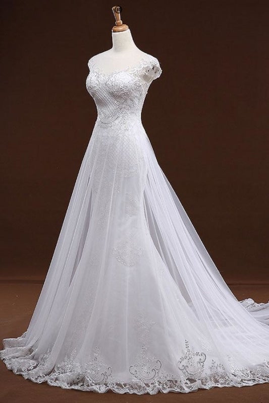 Vestidos de Noiva Elegantes com Aplicações de Lantejoulas e Tule de Sereia Bonita