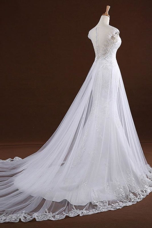 Vestidos de Noiva Elegantes com Aplicações de Lantejoulas e Tule de Sereia Bonita
