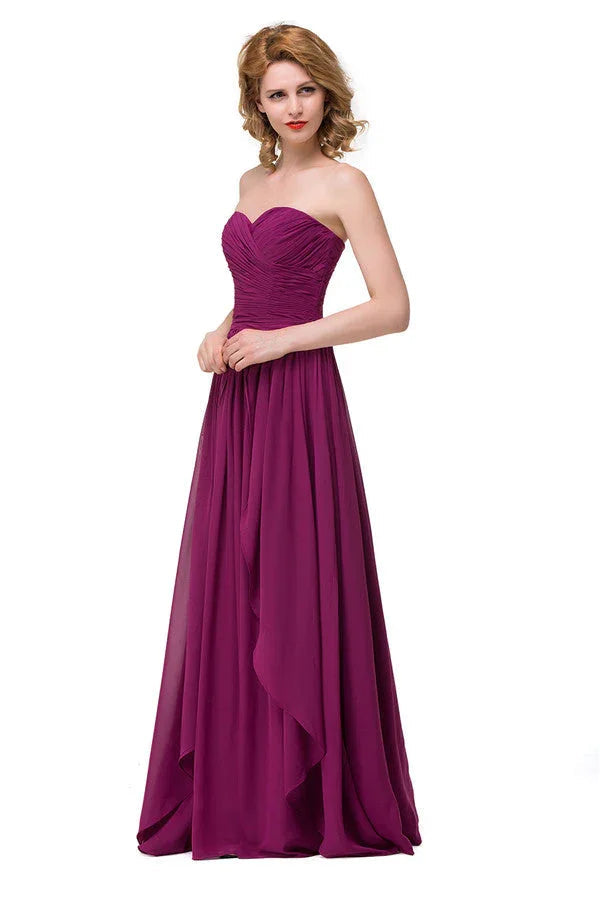Sexy A-Linien bodenlange Herzausschnitt Rüschchen Chiffon Brautjungfernkleider