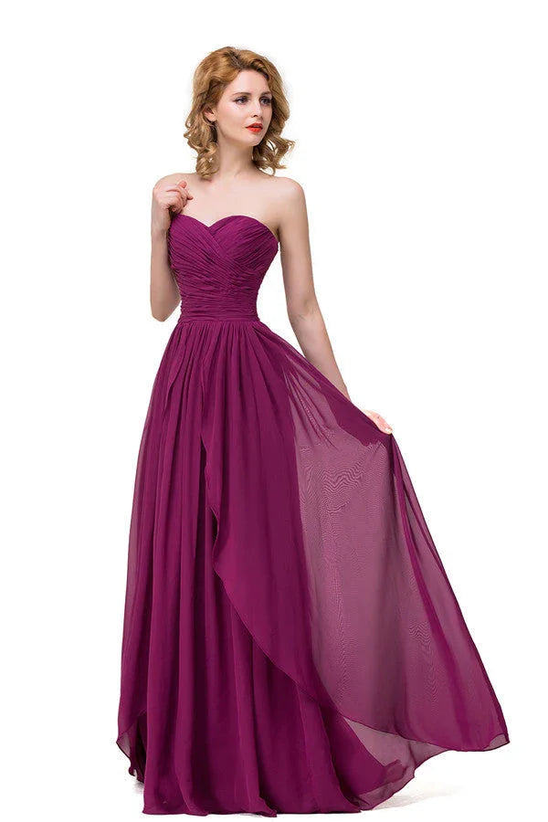 Sexy A-Linien bodenlange Herzausschnitt Rüschchen Chiffon Brautjungfernkleider