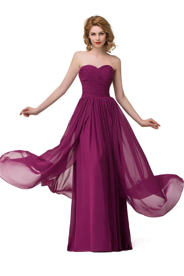 Sexy A-Linien bodenlange Herzausschnitt Rüschchen Chiffon Brautjungfernkleider