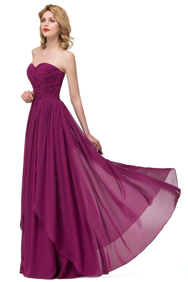 Sexy A-Linien bodenlange Herzausschnitt Rüschchen Chiffon Brautjungfernkleider