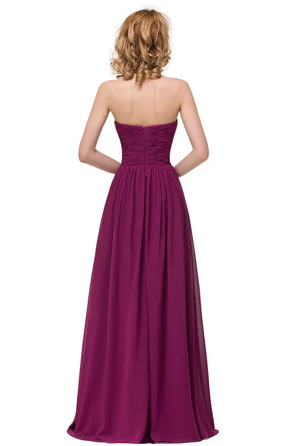 Sexy A-Linien bodenlange Herzausschnitt Rüschchen Chiffon Brautjungfernkleider