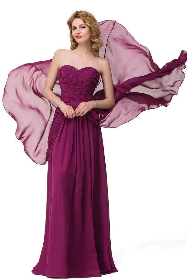 Sexy A-Linien bodenlange Herzausschnitt Rüschchen Chiffon Brautjungfernkleider