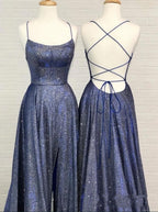Vestito da sera sexy a linea ad A con spalline sottili e volant, con spacco