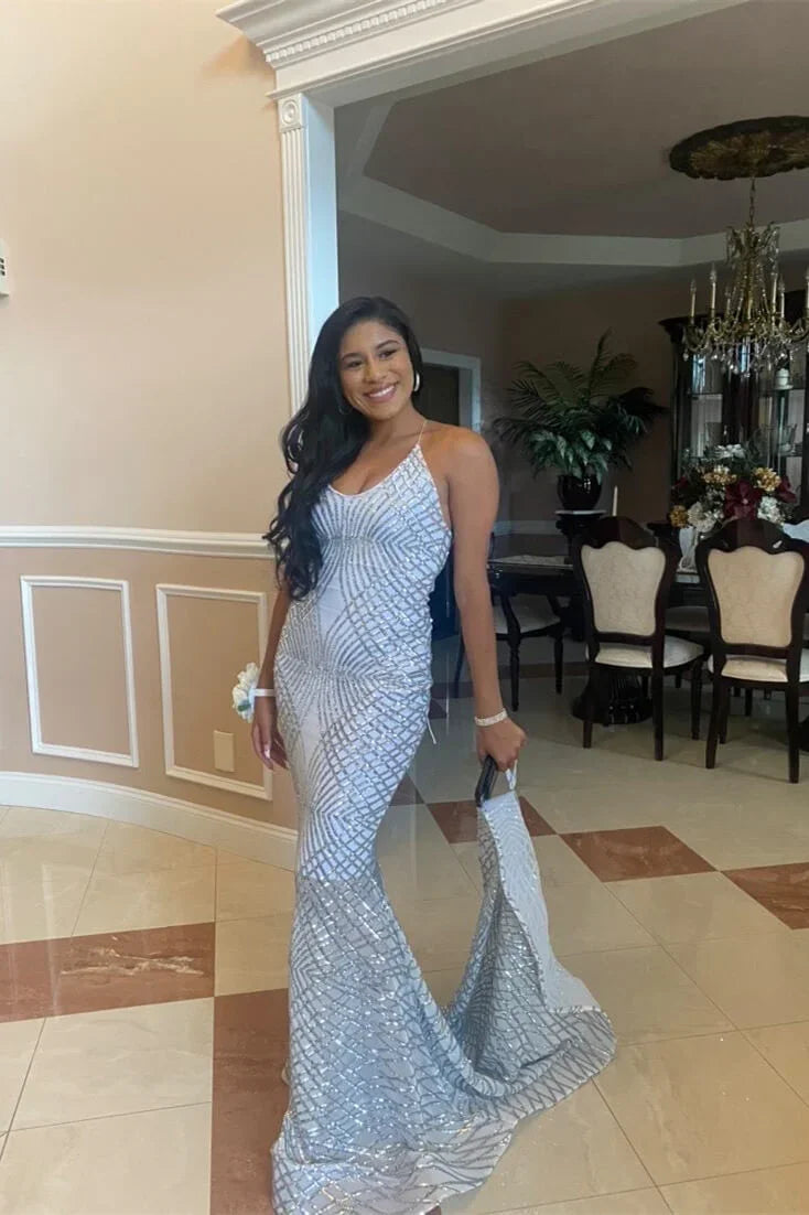 Sexy Criss-cross Straps Halter Sleeveless Mermaid Prom Dress With Applique