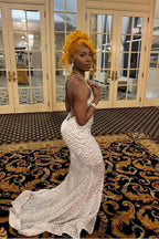 Sexy Criss-cross Straps Halter Sleeveless Mermaid Prom Dress With Applique