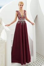 Robe de soirée évasée à décolleté plongeant sexy, sans manches, ornée de cristaux, longue jusqu'au sol, robe de bal, robe de quinceañera