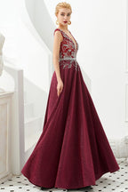 Robe de soirée évasée à décolleté plongeant sexy, sans manches, ornée de cristaux, longue jusqu'au sol, robe de bal, robe de quinceañera