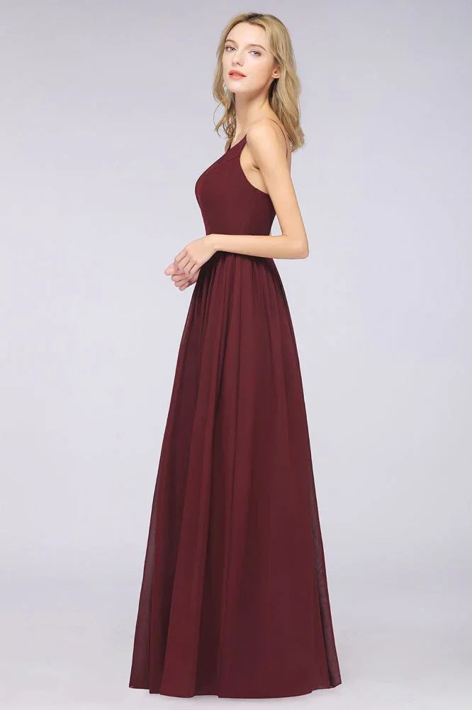 Vestito da damigella sexy senza maniche con scollo profondo a V doppio, volant, spacco laterale in chiffon per serate e feste