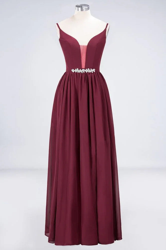 Vestito da damigella sexy senza maniche con scollo profondo a V doppio, volant, spacco laterale in chiffon per serate e feste
