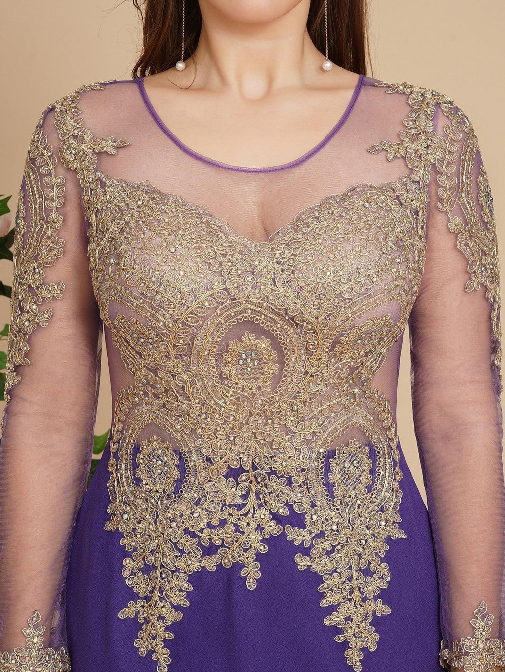 Vestidos de Baile Sereia com Aplicações de Renda Sexy e Mangas Compridas