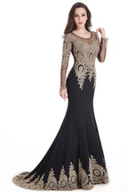 Vestidos de Baile Sereia com Aplicações de Renda Sexy e Mangas Compridas