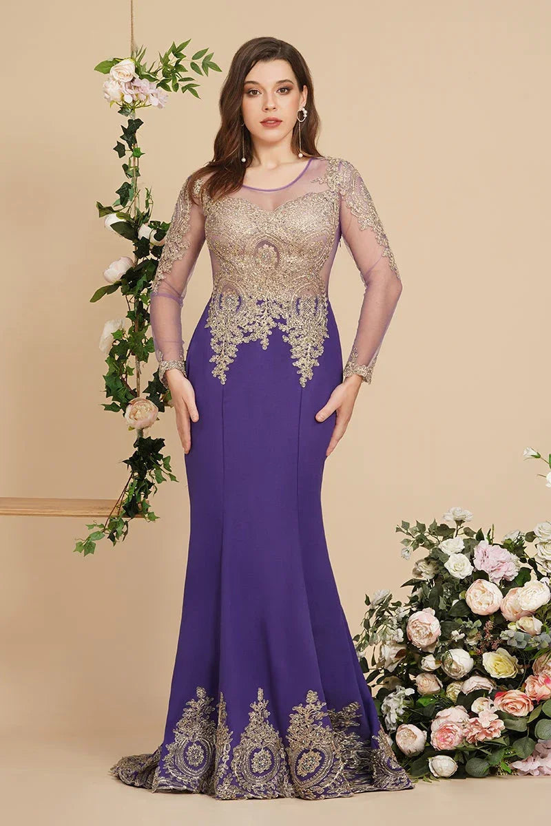 Vestidos de Baile Sereia com Aplicações de Renda Sexy e Mangas Compridas