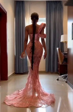 Sexy longo sereia um ombro lantejoulas brilho vestido de baile
