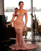Sexy longo sereia um ombro lantejoulas brilho vestido de baile