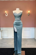 Robe de bal longue sirène sexy sans bretelles ornée de perles et de paillettes avec fente