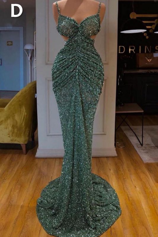 Abito lungo da sera verde menta con paillettes a sirena sensuale