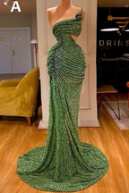 Abito lungo da sera verde menta con paillettes a sirena sensuale
