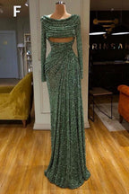 Abito lungo da sera verde menta con paillettes a sirena sensuale