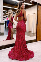 Robe de soirée sirène longue sexy à une épaule ornée de paillettes