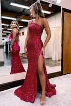 Robe de soirée sirène longue sexy à une épaule ornée de paillettes