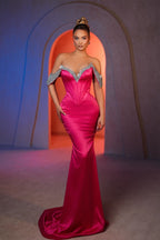 Robe de bal en satin à paillettes, bustier décolleté épaules nues, sirène séduisante sans manches