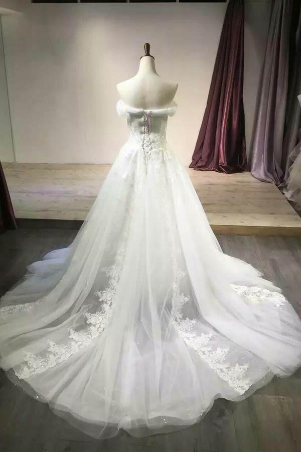 Sexy Off Shoulder White Tulle  Wedding Dresses With Applique