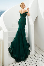 Robe de soirée sirène sexy à épaules dénudées, dos nu, en tulle pour bal de promo