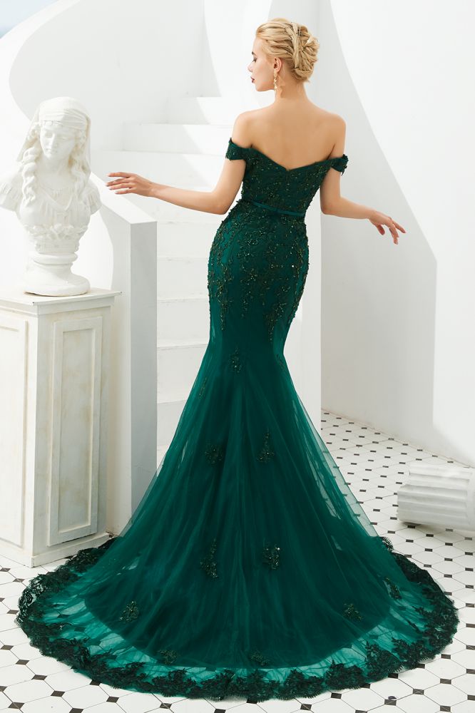 Robe de soirée sirène sexy à épaules dénudées, dos nu, en tulle pour bal de promo