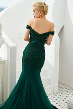 Robe de soirée sirène sexy à épaules dénudées, dos nu, en tulle pour bal de promo