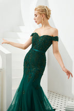 Robe de soirée sirène sexy à épaules dénudées, dos nu, en tulle pour bal de promo