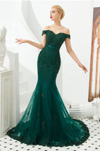 Robe de soirée sirène sexy à épaules dénudées, dos nu, en tulle pour bal de promo