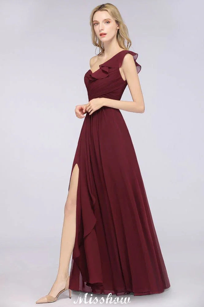 Vestido de Dama de Honra Sem Mangas com Um Ombro Só, Decote Coração, Folhos, para Casamento na Praia e Festa