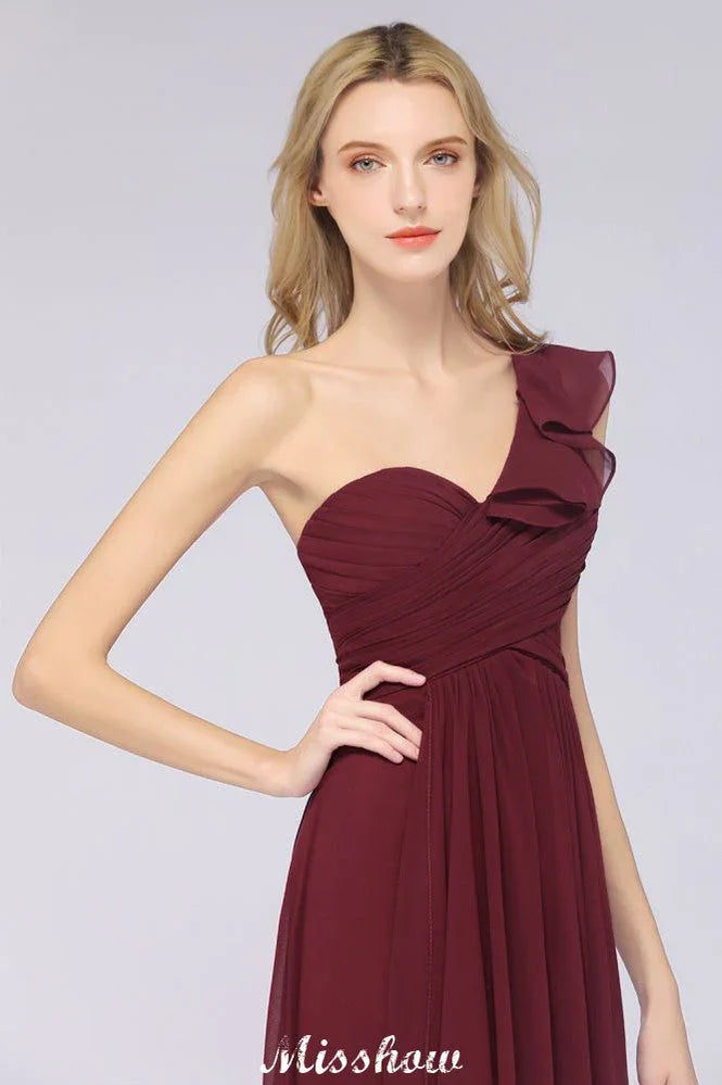 Vestido de Dama de Honra Sem Mangas com Um Ombro Só, Decote Coração, Folhos, para Casamento na Praia e Festa