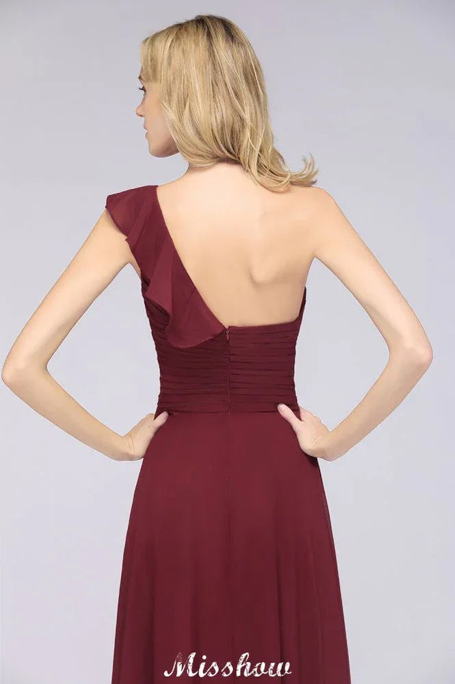 Vestido de Dama de Honra Sem Mangas com Um Ombro Só, Decote Coração, Folhos, para Casamento na Praia e Festa