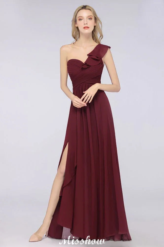 Vestido de Dama de Honra Sem Mangas com Um Ombro Só, Decote Coração, Folhos, para Casamento na Praia e Festa