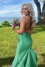 Sarai |Mermaid V-Neck Jersey Formal Dress with Lace-Up Back