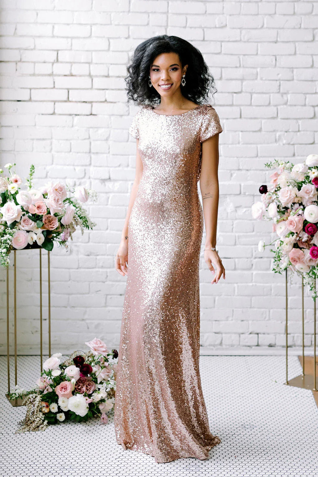 Sexy Sequined Bridesmaid Dresses Rose Gold Long Wedding Guest Dresses