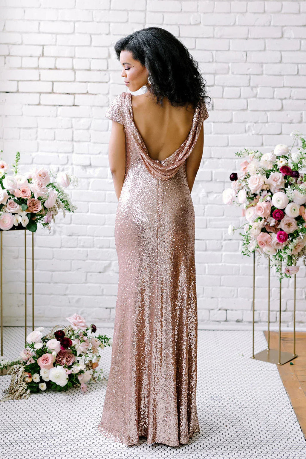 Sexy Sequined Bridesmaid Dresses Rose Gold Long Wedding Guest Dresses
