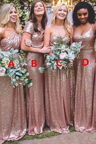Sexy Sequined Bridesmaid Dresses Rose Gold Long Wedding Guest Dresses
