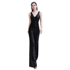 Tuta elegante senza maniche con scollo a V, paillettes argento scintillanti