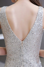 Tuta elegante senza maniche con scollo a V, paillettes argento scintillanti