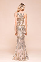 Robe de bal sirène sans manches sexy à motif doré scintillant, longue jusqu'au sol avec bretelles, robe de soirée