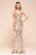 Robe de bal sirène sans manches sexy à motif doré scintillant, longue jusqu'au sol avec bretelles, robe de soirée