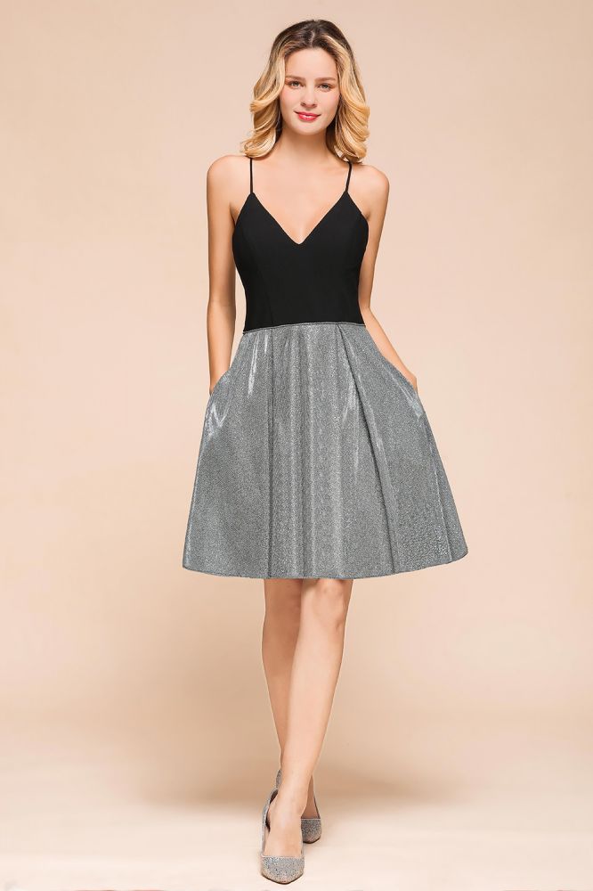 Robe courte d'accueil sans manches séduisante à col en V éclatant avec poche
