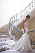 Abito da sposa sexy con spalline sottili | Abito nuziale sirena in chiffon e pizzo