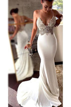 Sexy Spaghettiträger Hübsche Meerjungfrau Long Beach Elegante Brautkleider mit Spitze 