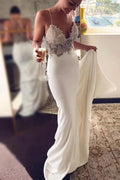 Sexy Spaghettiträger Hübsche Meerjungfrau Long Beach Elegante Brautkleider mit Spitze 