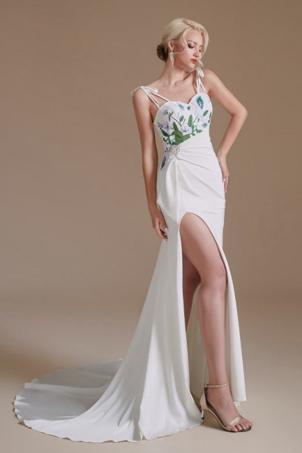 Sexy Spaghettiträger Ärmellose Meerjungfrau Bodenlange Satin Brautkleider 